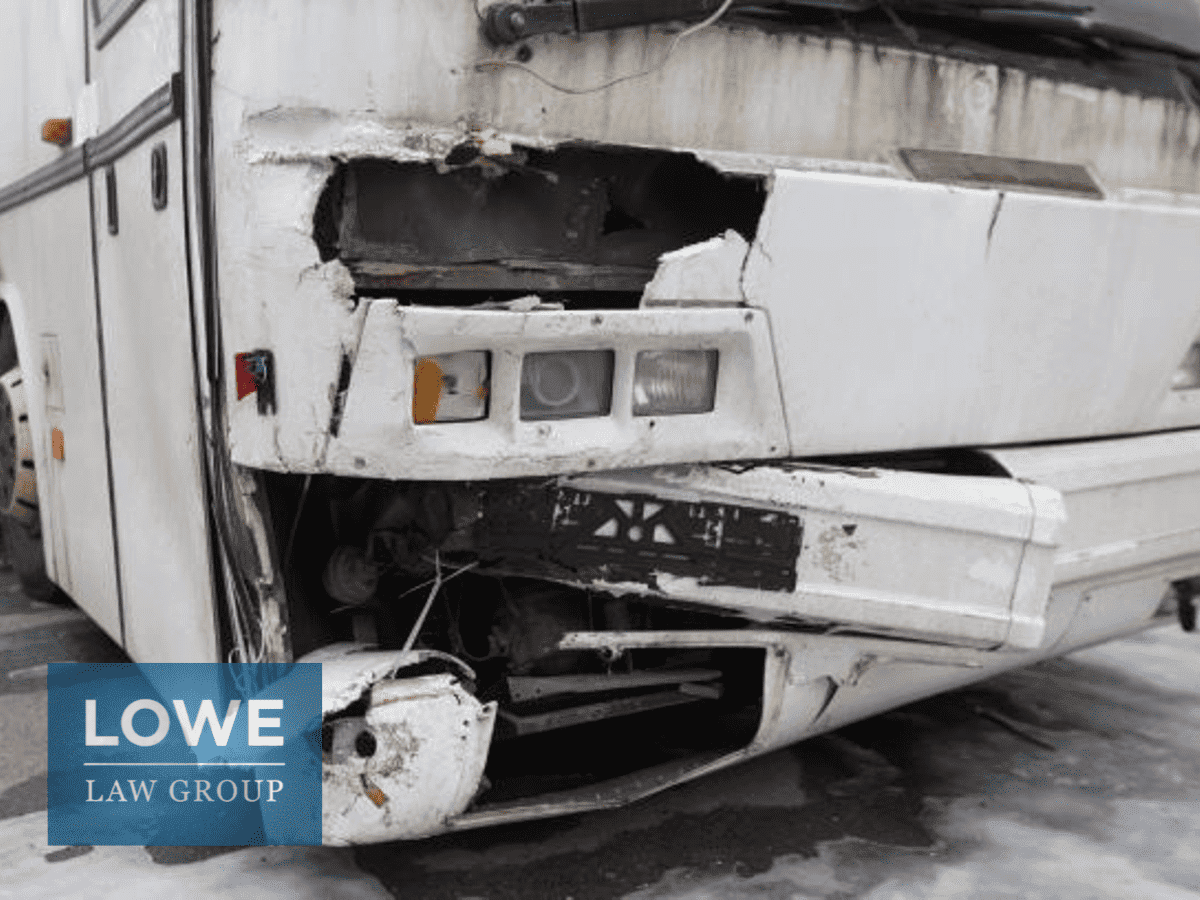 Front of a white bus after an accident | Salt Lake City bus accident