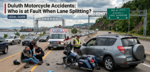 Lane splitting motorcycle accident in Duluth where a Duluth motorcycle accident attorney can help determine fault.