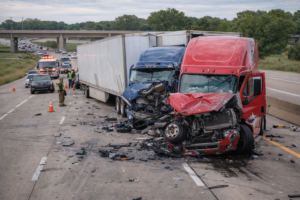 Truck accident scene where a Cedar Rapids truck accident attorney may help.