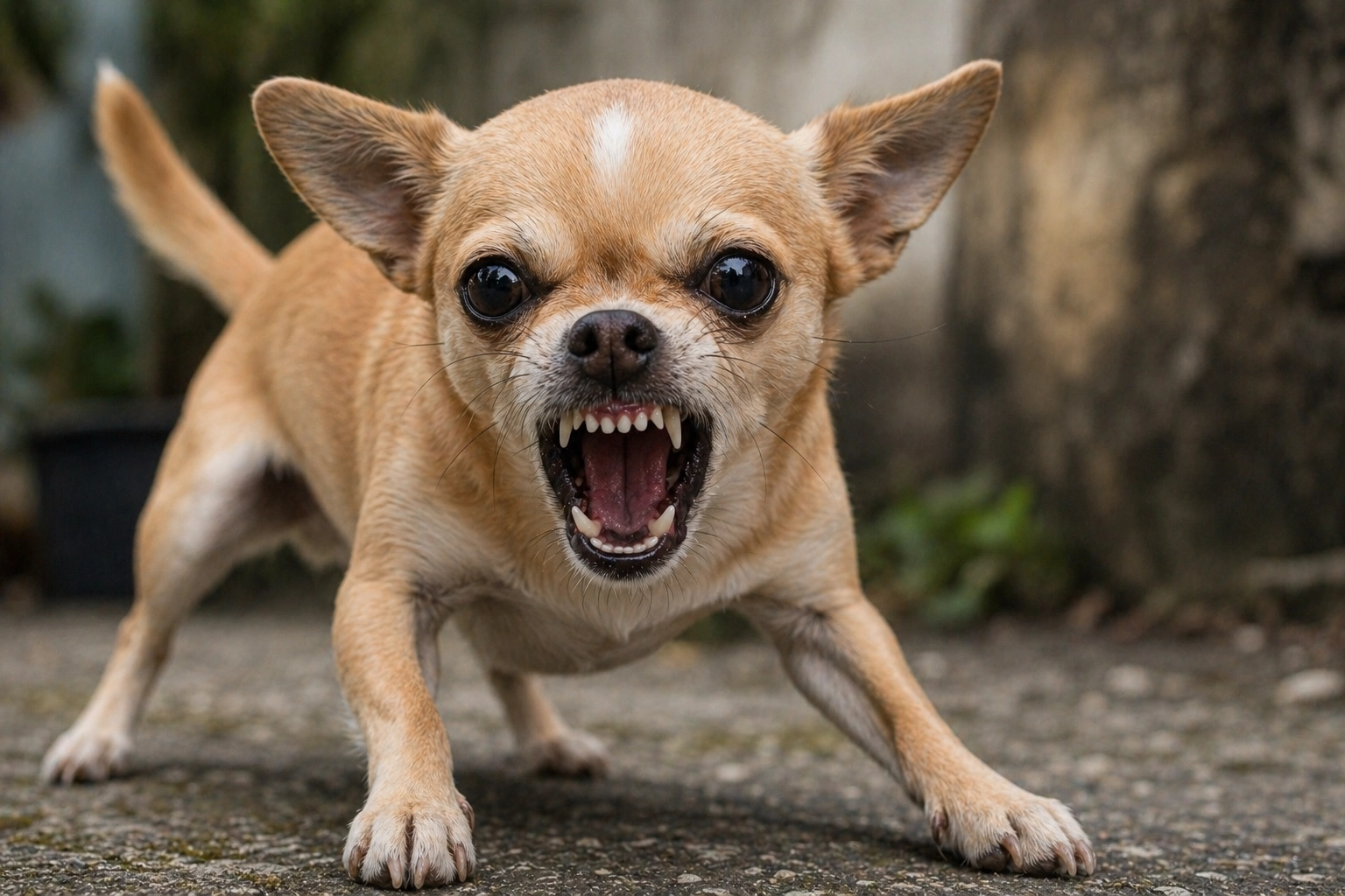 aggressive chihuahua snarling and showing teeth in a dog attack scenario relevant to dog attack lawyer Cheyenne