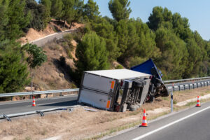 Truck traffic near the I-74 bridge where a Davenport truck accident lawyer helps injury victims recover compensation